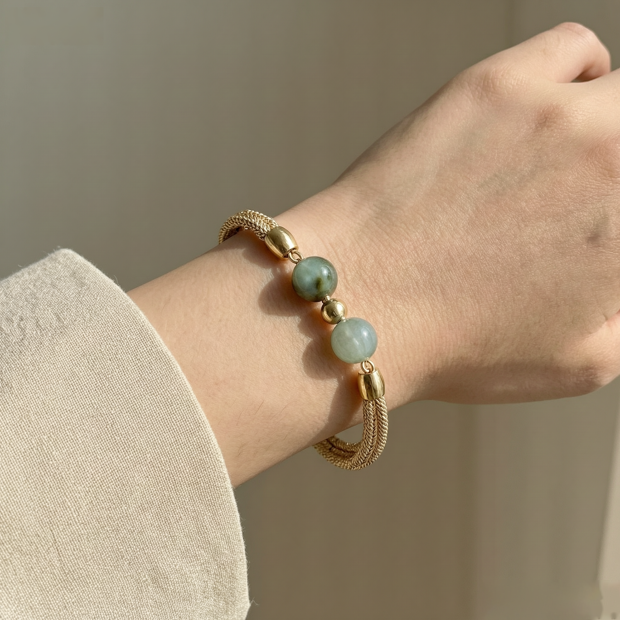 Elegant Green Bead Gold Bracelet