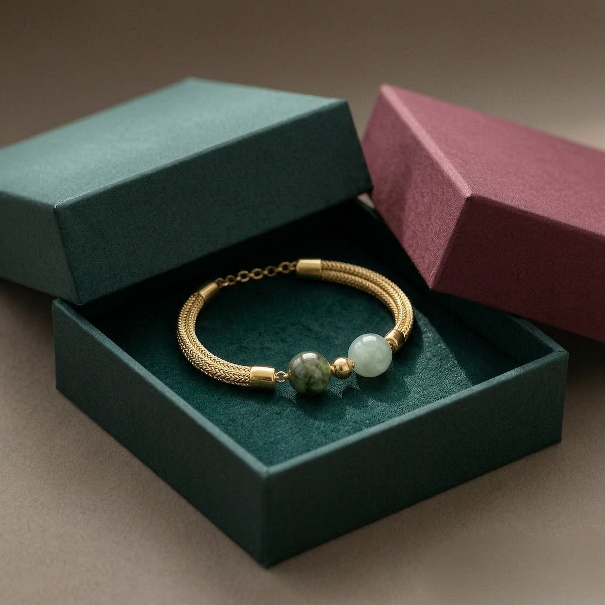 Elegant Green Bead Gold Bracelet
