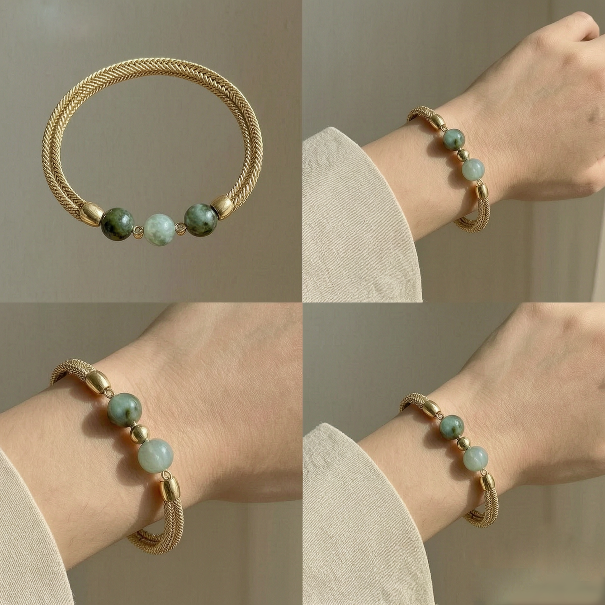 Elegant Green Bead Gold Bracelet