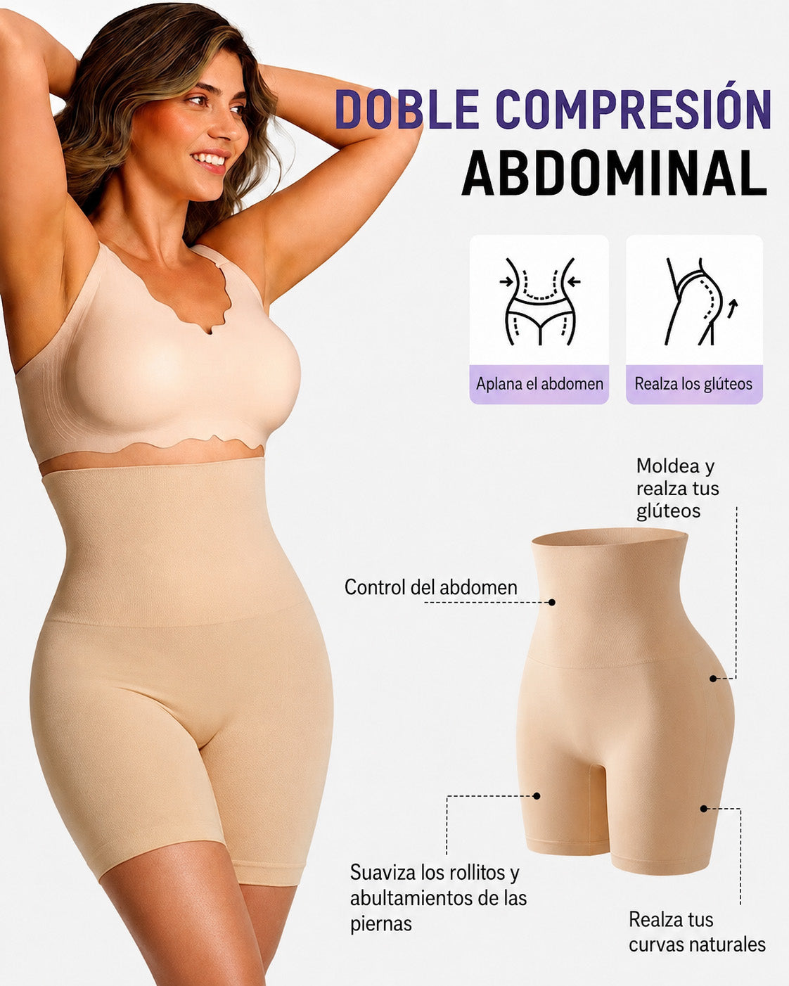 🔥50% de descuento último día | Sfrcord® Faja Moldeadora para Mujer – Short de Cintura Alta con Control de Abdomen