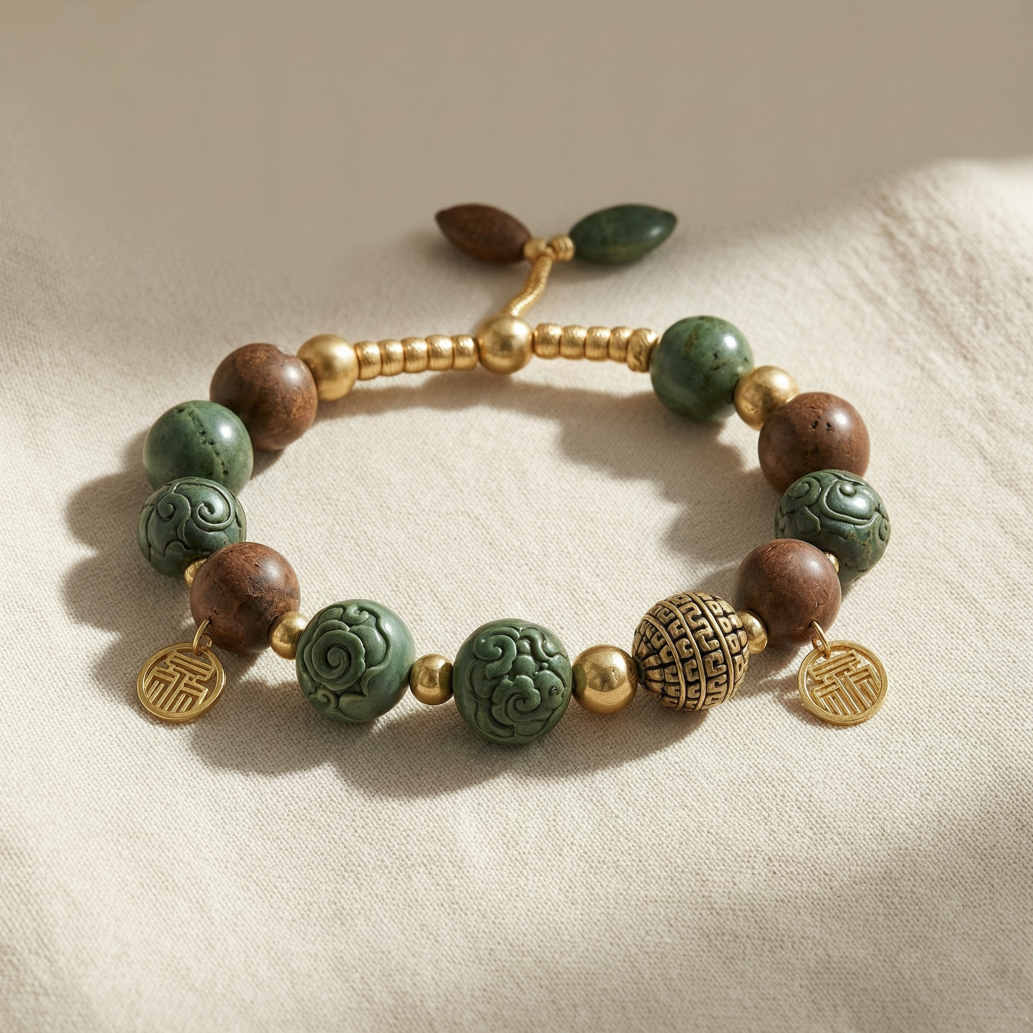 Vintage Green Carved Bead Bracelet