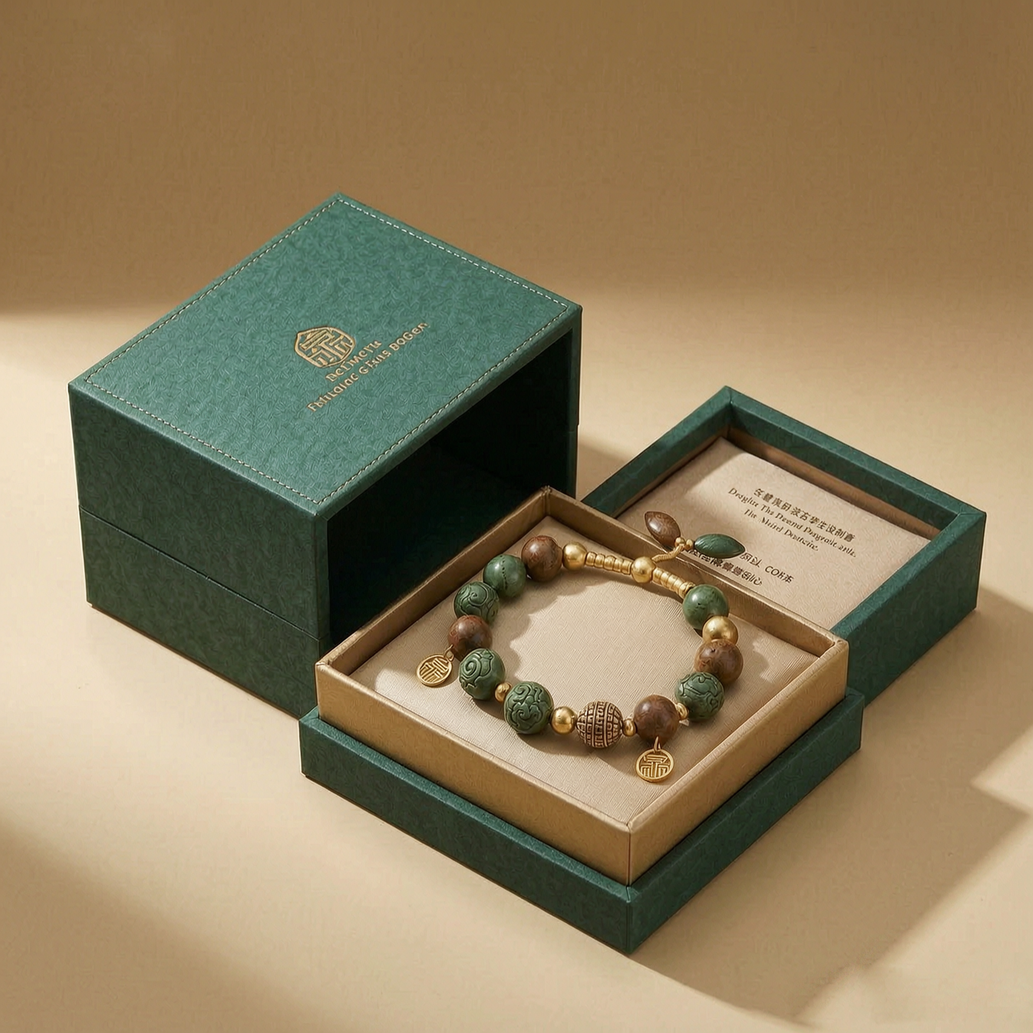 Vintage Green Carved Bead Bracelet