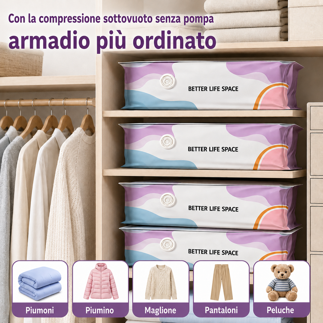 ULTIMO GIORNO! 🔥 SCONTO 70% 👕 SVOZK® Sacchetti sottovuoto 3D senza pompa 📦 L’organizer tutto-in-uno definitivo per vestiti, giocattoli, libri e peluche 🧸📚👕🧦