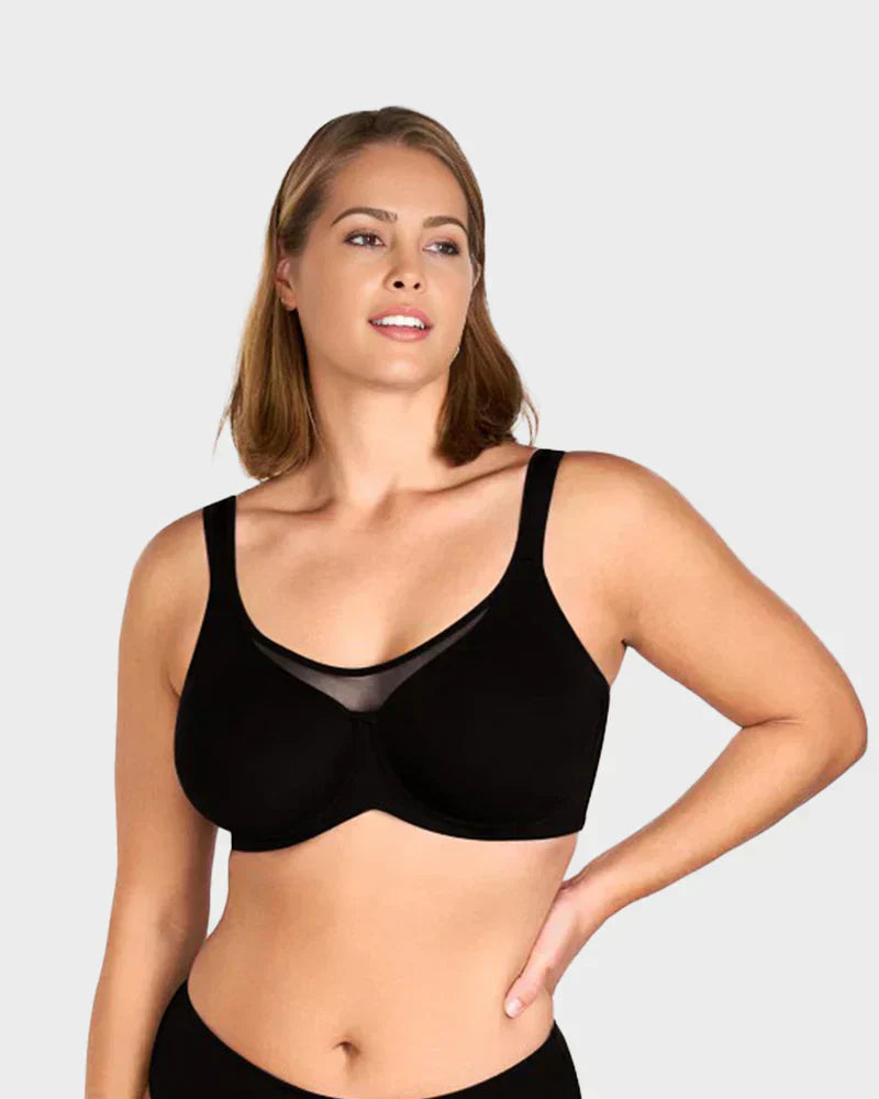 🏆LUCKYSONG® Último Día – Precio Especial 💐 Sujetador Elegante Transparente de Cobertura Completa Plus Size - Negro